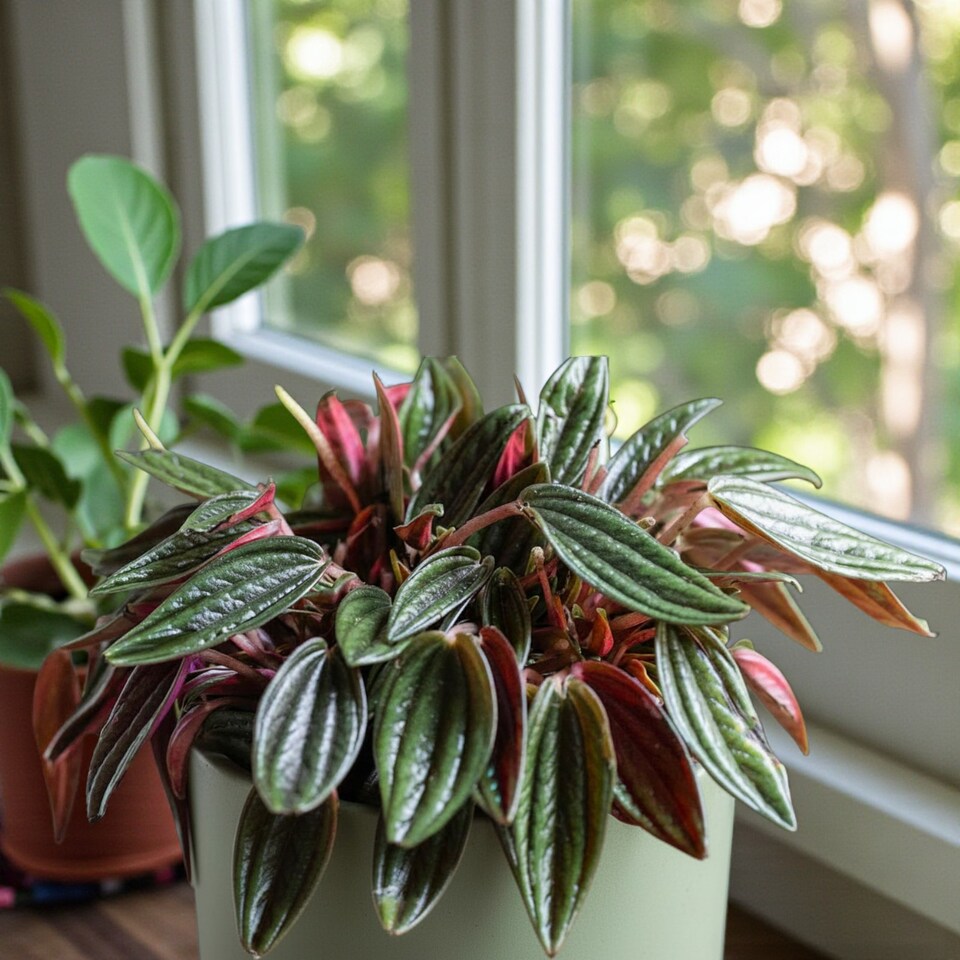 image 1 of Peperomia Caperata Roja Grande in 15cm Pot - Rippled Red Easy Care Houseplant