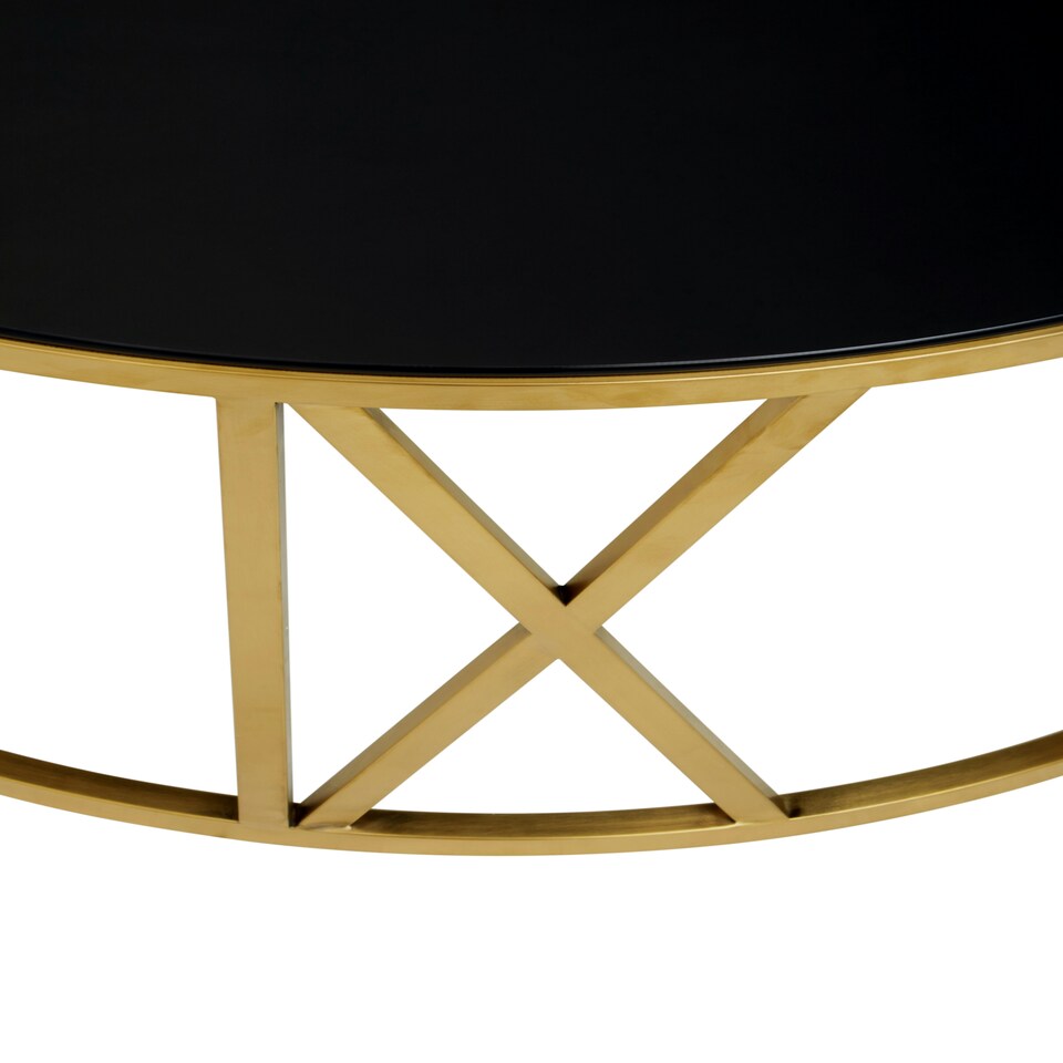 image 1 of Interiors by Premier Round Coffee Table with Gold Frame and Black Glass Gold