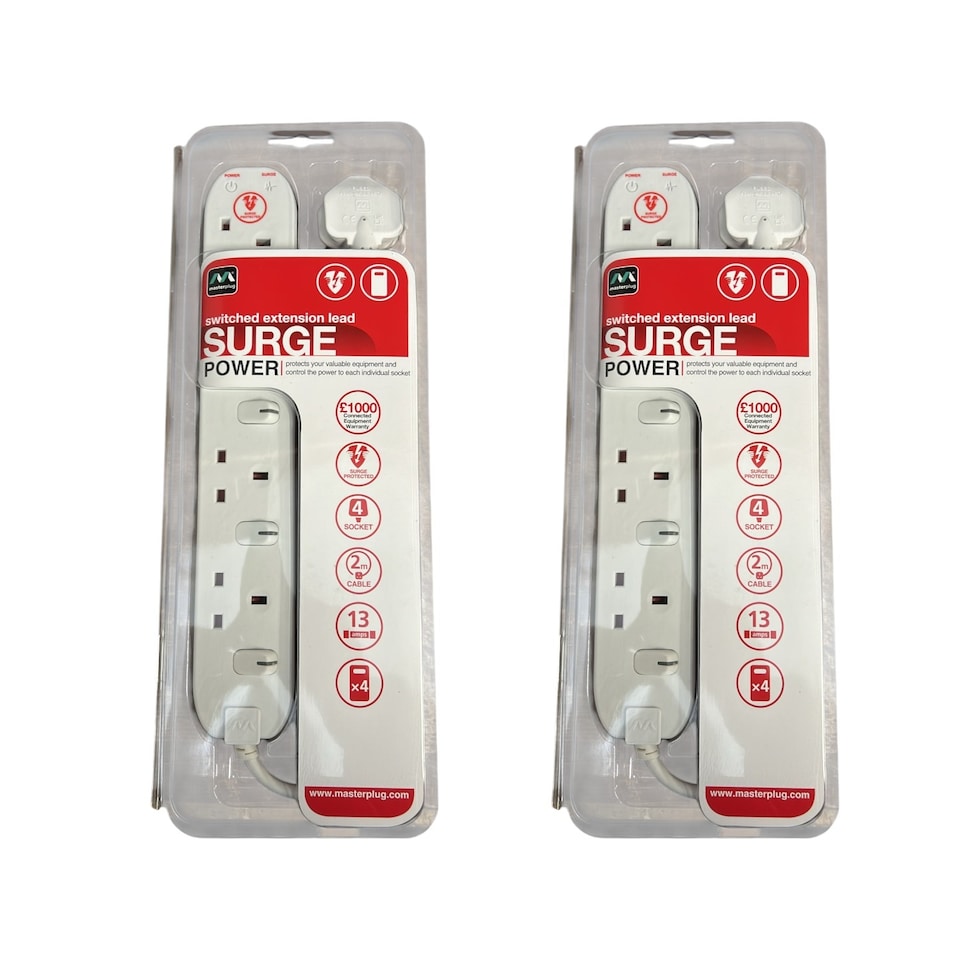 image 1 of Masterplug 4 Socket Surge Protected Extension Lead With Individual Switches Pack of 2