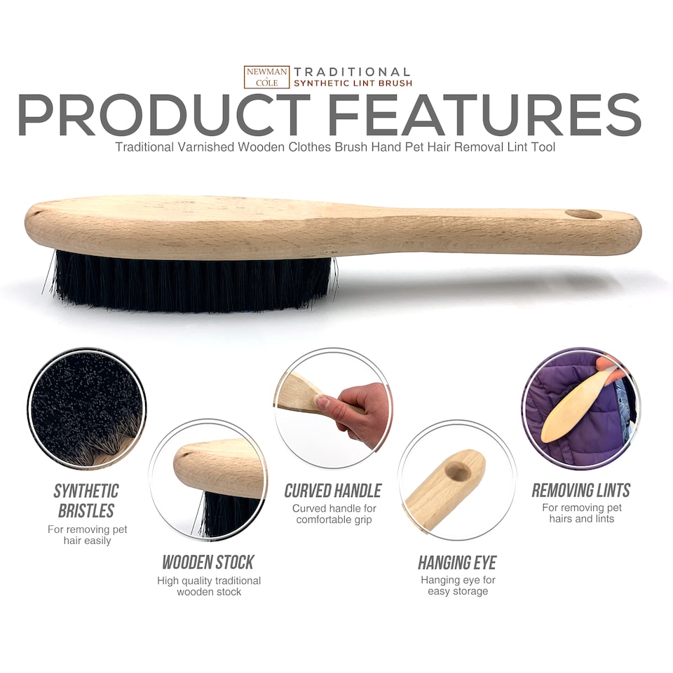 image 1 of Wooden Clothes Brush Synthetic Bristle Brush for Fabrics Lint Brush for Hair Remove