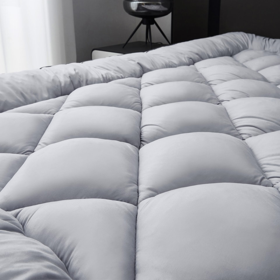 image 1 of Ezysleep 2 Inch Luxurious Shredded Memory Foam Mattress Topper - Soft Microfibre Cover | Grey | Grey
