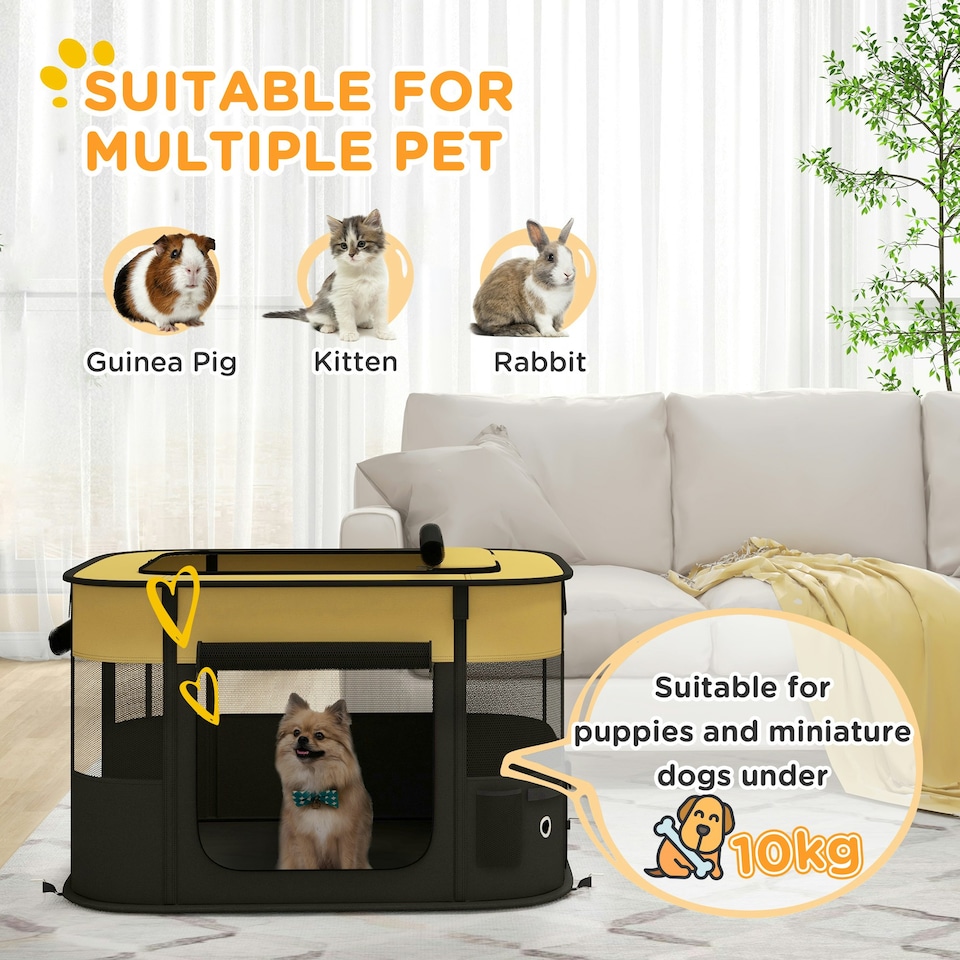 image 1 of PawHut Portable Dog Pen for Puppies, Rabbits, Kittens, Guinea Pigs - Yellow