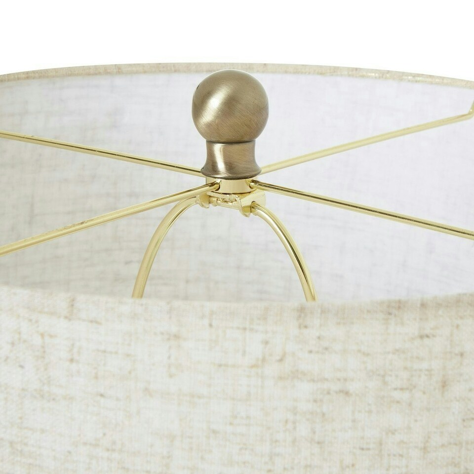 image 1 of White Wash Globe Table Lamp with Linen Shade - Wicker - L43 x W43 x H79 cm - Brown Brown