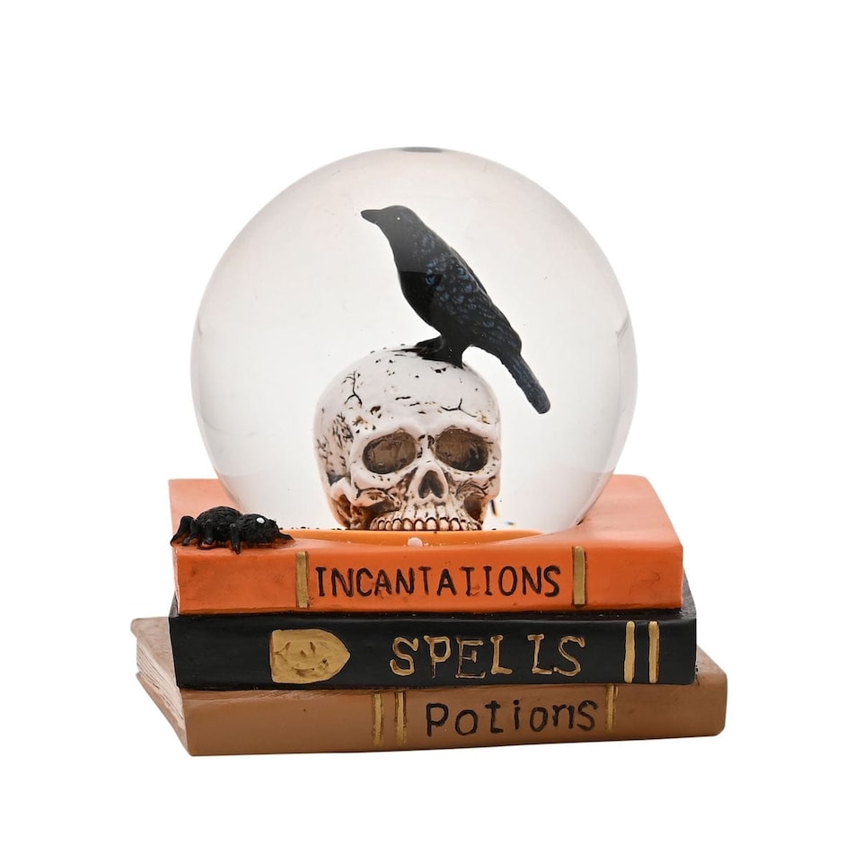 image 1 of Widdop Gifts Skull and Crow on Spell Books Halloween Globe