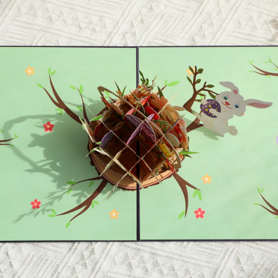 image 1 of Bunny’s Basket of Cheer 3D Pop Up Easter Card