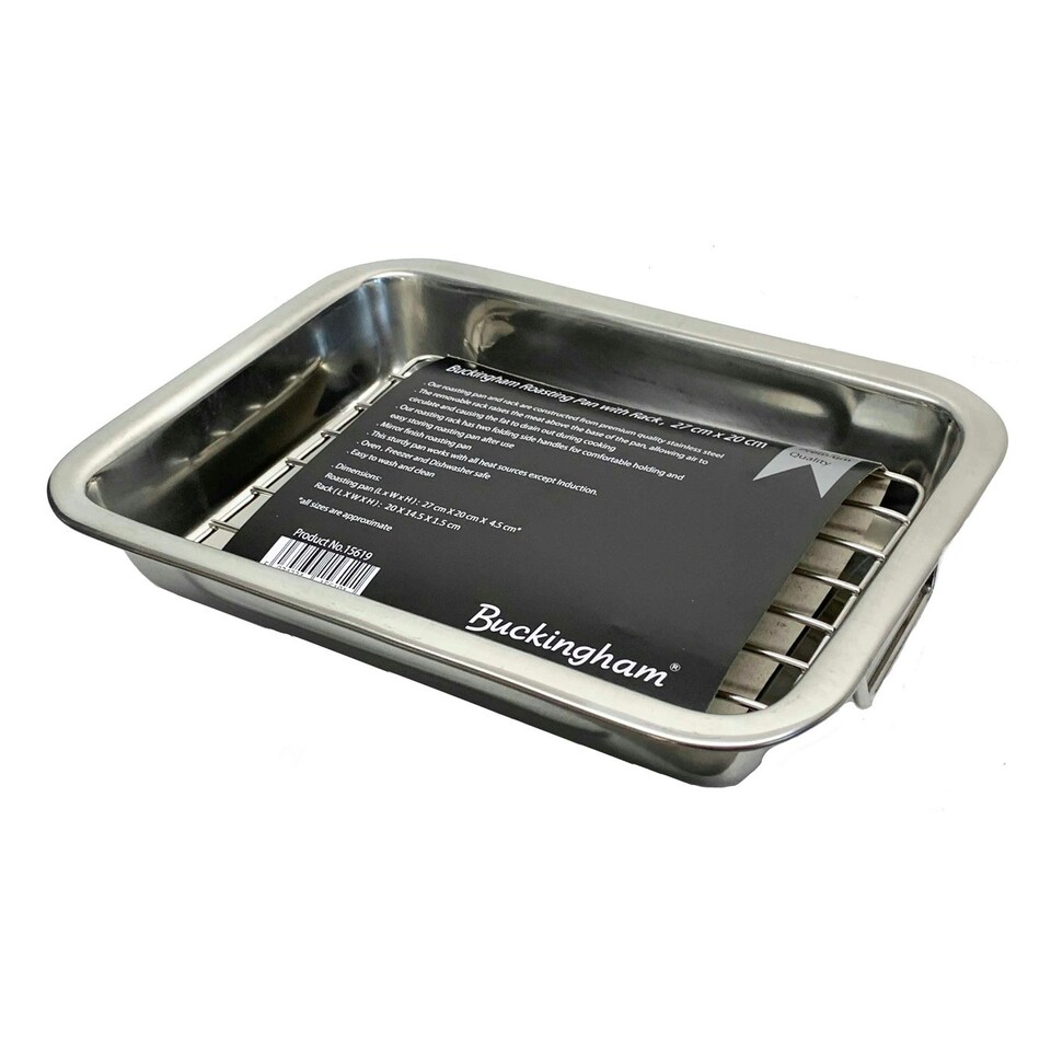 Buckingham Open Roasting Pan with Rack 27 cm x 20 cm , Stainless Steel Silver