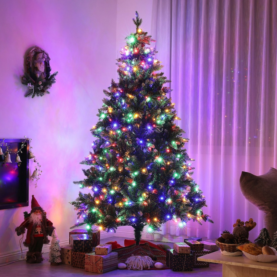 image 1 of HOMCOM 6 Ft Artificial LED Christmas Tree with Metal Base, Hinged Branches