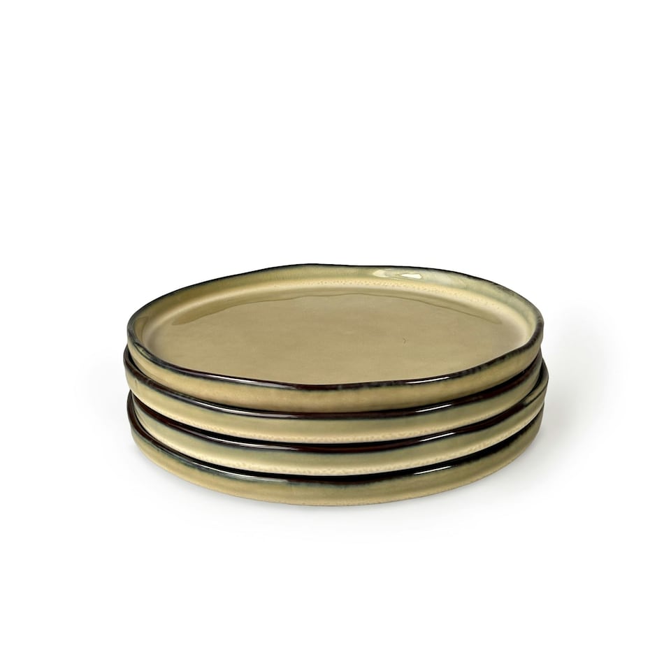 image 1 of Scandi Home Set of Four 20cm Oslo Oatmeal Artisan Glaze Ceramic Side Plates Brown