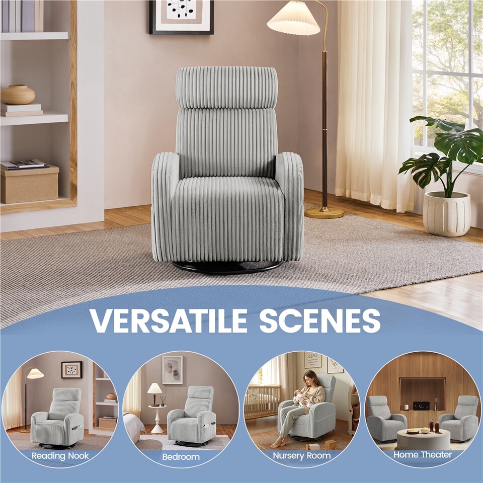 image 1 of Yaheetech Corduroy Swivel Nursery Gliding Rocker Chair-Light Grey | Grey | Light Grey | One Size | 1