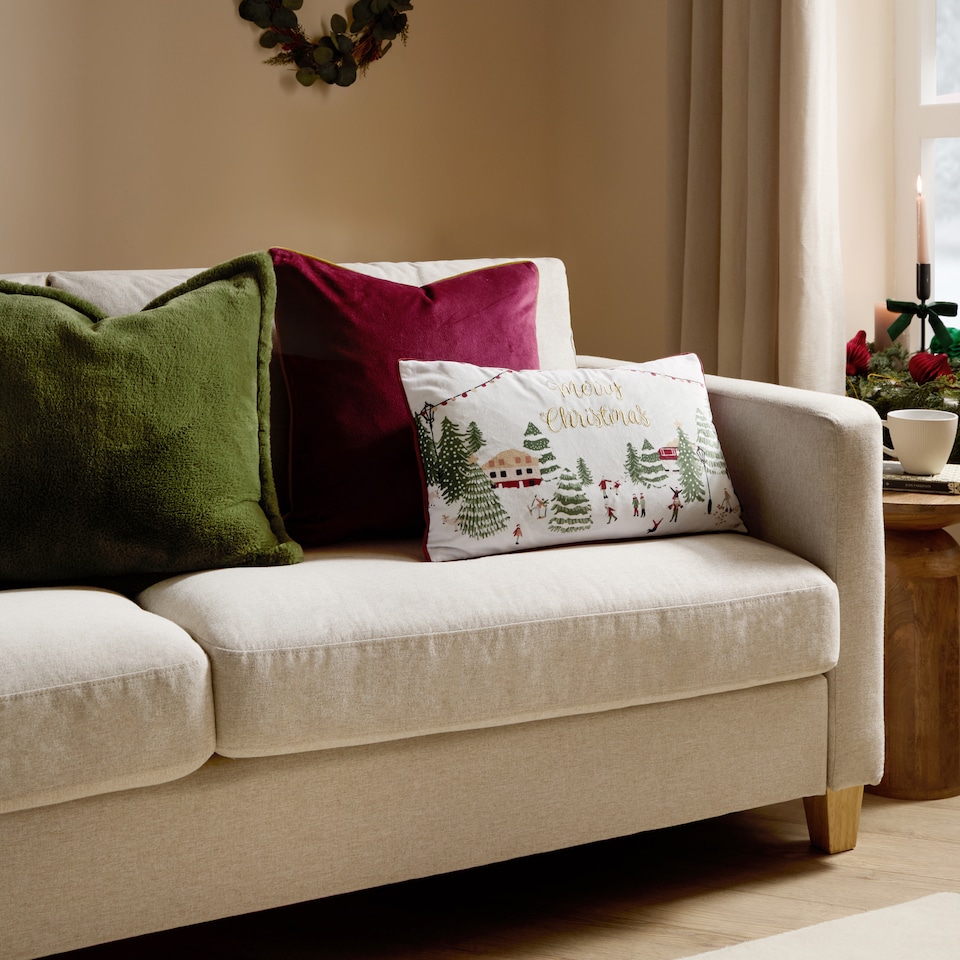 image 1 of Furn Joy To All Embroidered Velvet Christmas Cushion