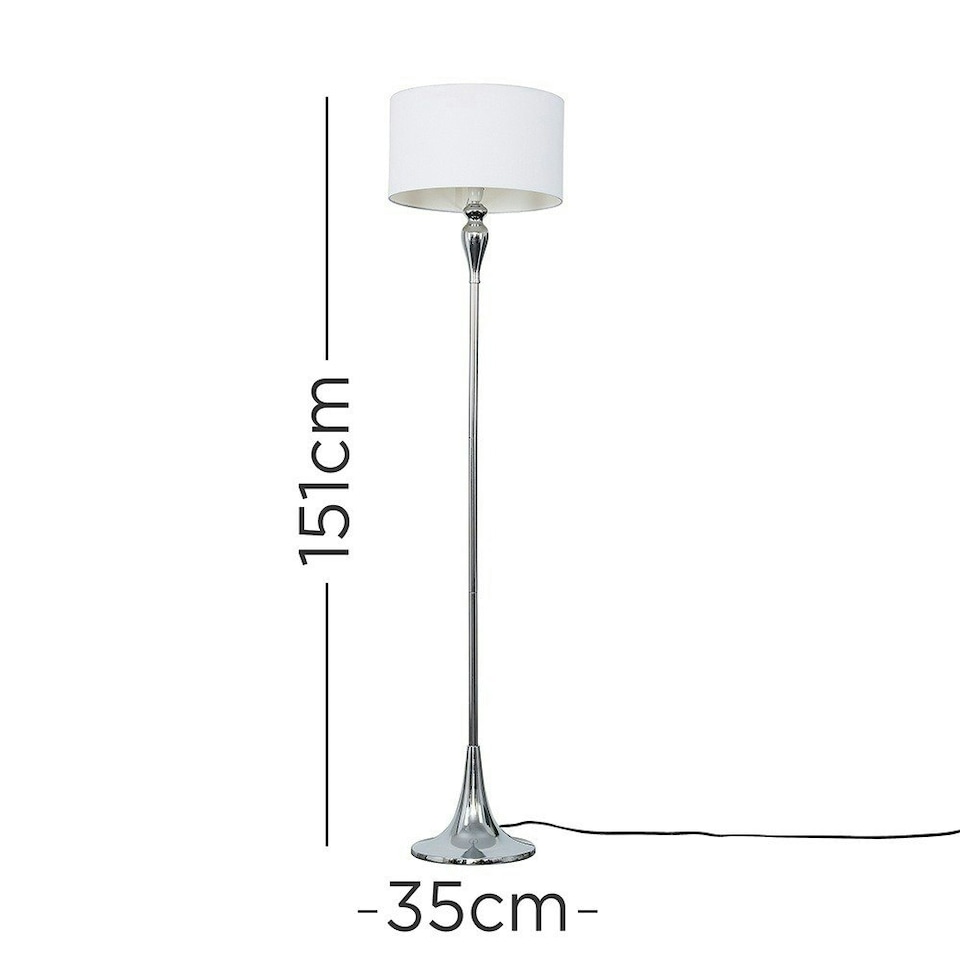 image 1 of ValueLights Faulkner Spindle Silver Floor Lamp Drum White Shade