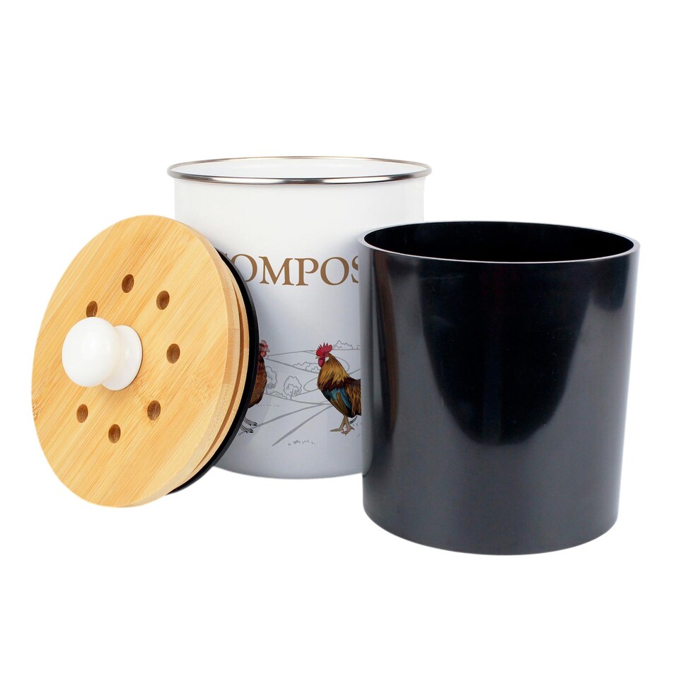 image 1 of Country Farm Animals Compost Caddy - Metal 2L Decorative Kitchen Food Waste Bin