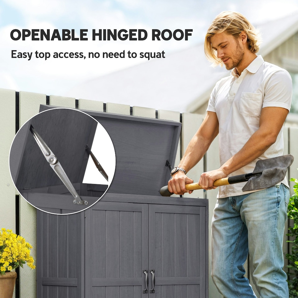 image 1 of Outsunny Wooden Garden Shed Double Door Tool Storage House, 74x43x88cm, Grey