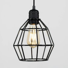 ValueLights Casco Matte Black Pendant Light with Black Shade and E27 Pear LED 4W Warm White 2700K Bulb
