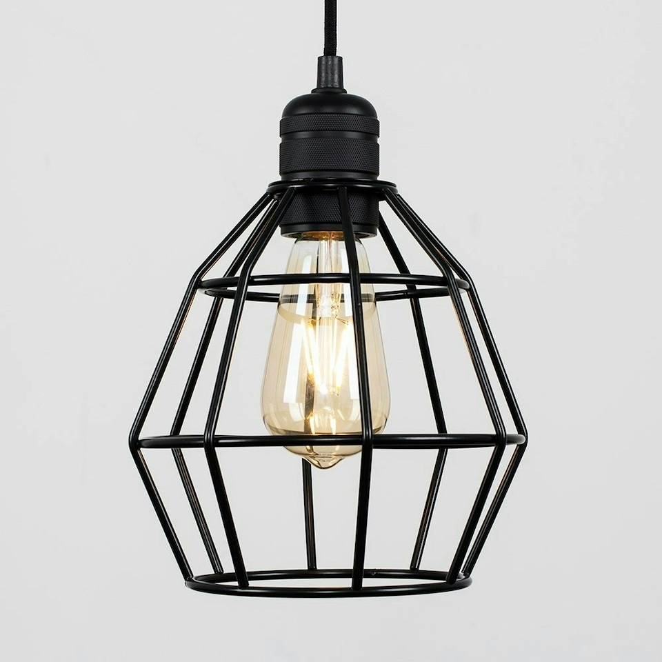 image 1 of ValueLights Casco Matte Black Pendant Light with Black Shade and E27 Pear LED 4W Warm White 2700K Bulb