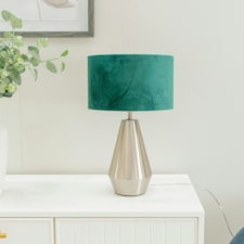 ValueLights Jax Silver Metal Touch Dimmer Table Lamp with Forest Green Velvet Shade
