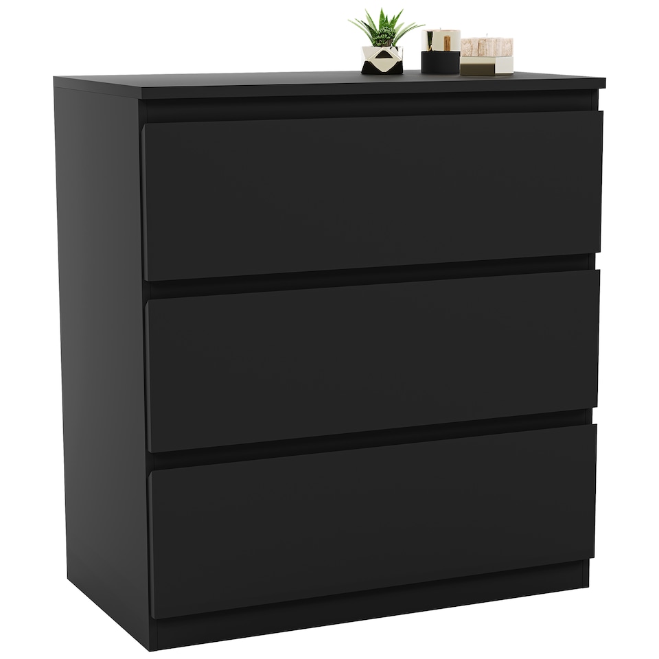 image 1 of Vida Designs Denver 3 Drawer Chest of Drawers Bedroom Storage, Black