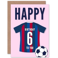 Football Strip Kit Red Striped Top Age 6 Year Old Child Kids 6th Birthday Card