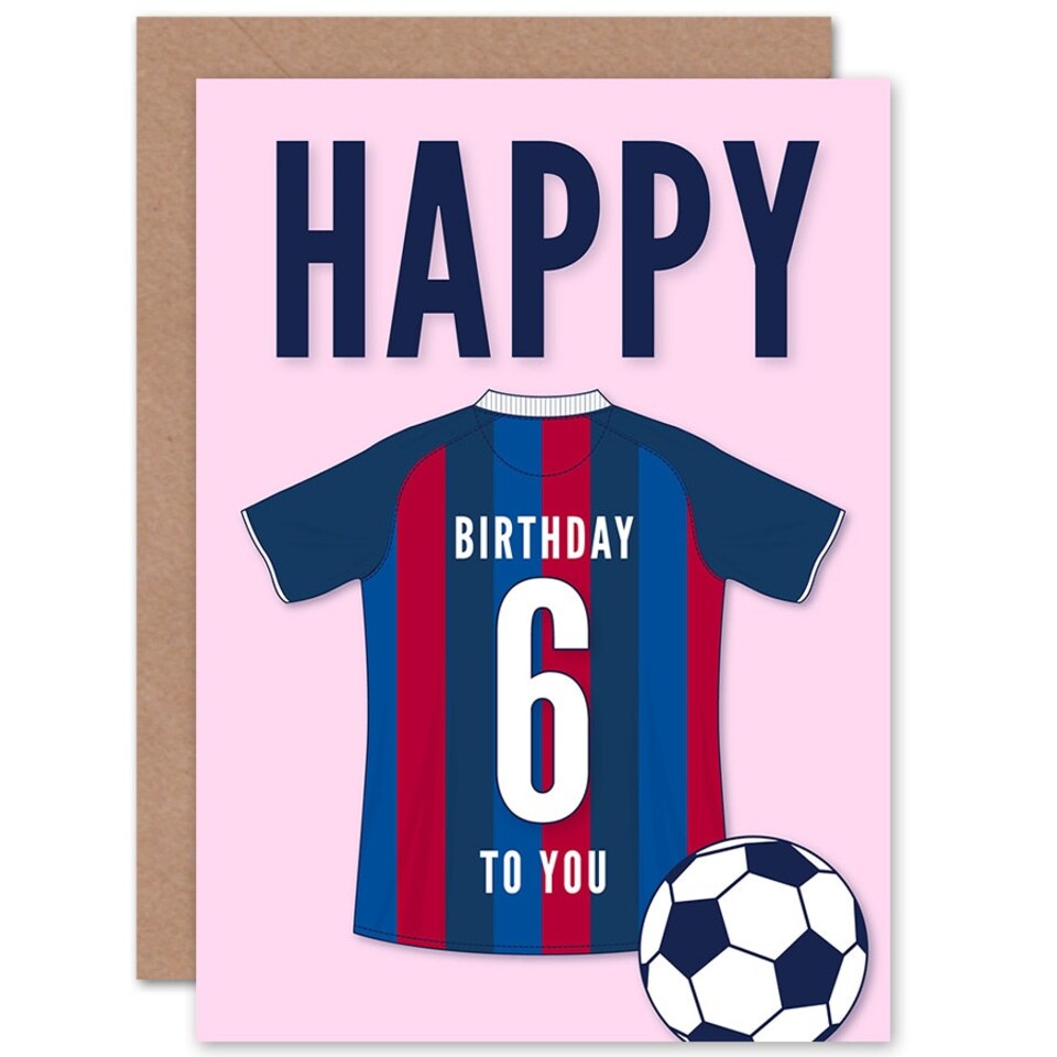 image 1 of Football Strip Kit Red Striped Top Age 6 Year Old Child Kids 6th Birthday Card