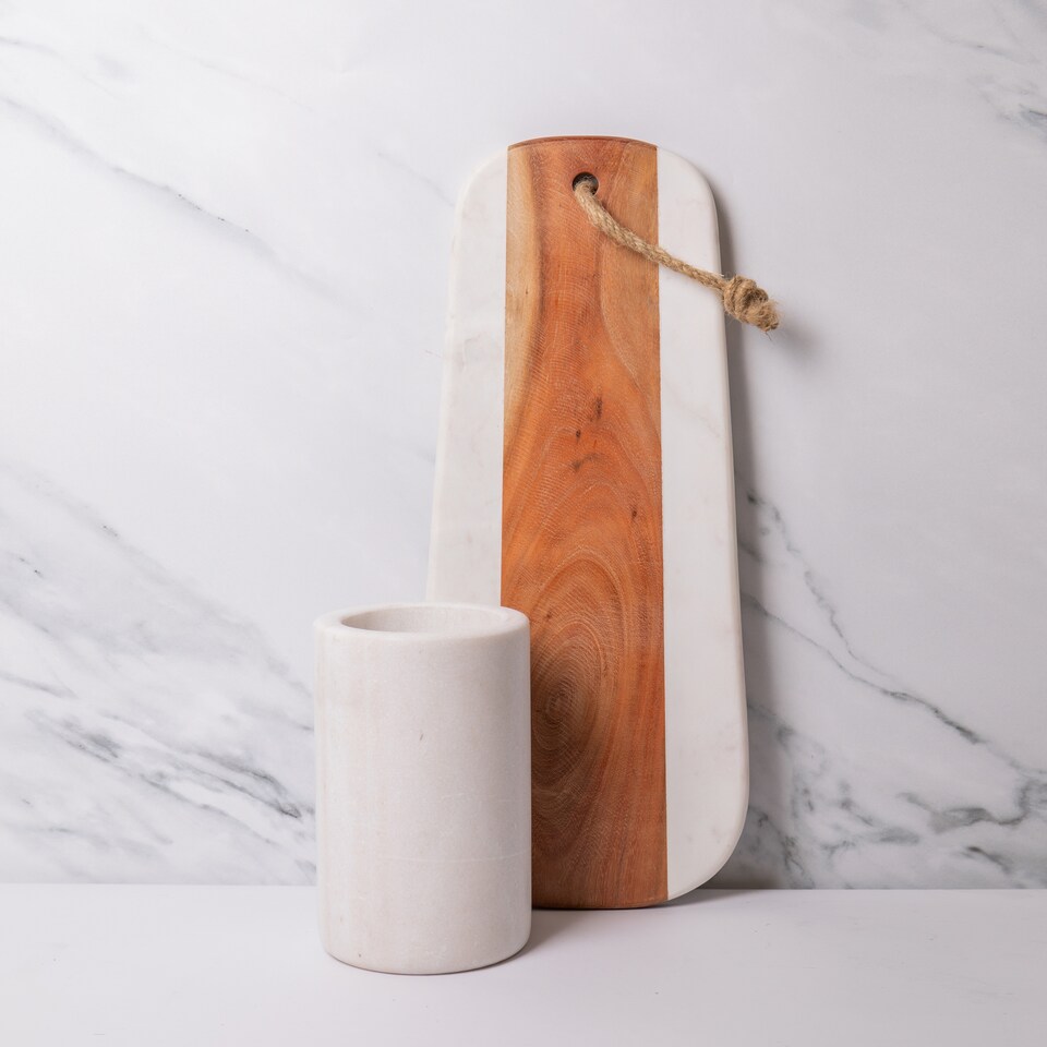 image 1 of Artesa 2 Piece Wine and Cheese Serving Set, Marble Wine Cooler and Acacia Wood Cheese Serving Board