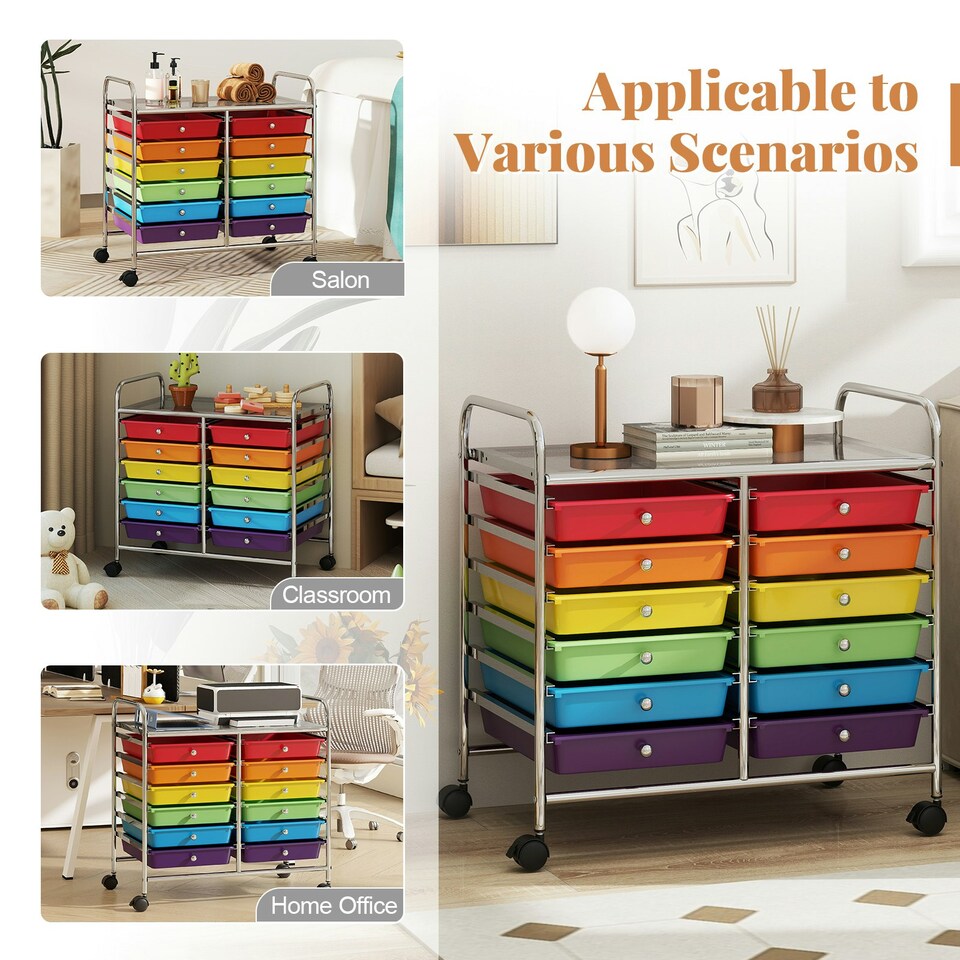 image 1 of COSTWAY 12 Drawers Utility Cart Storage Rolling Multi-color