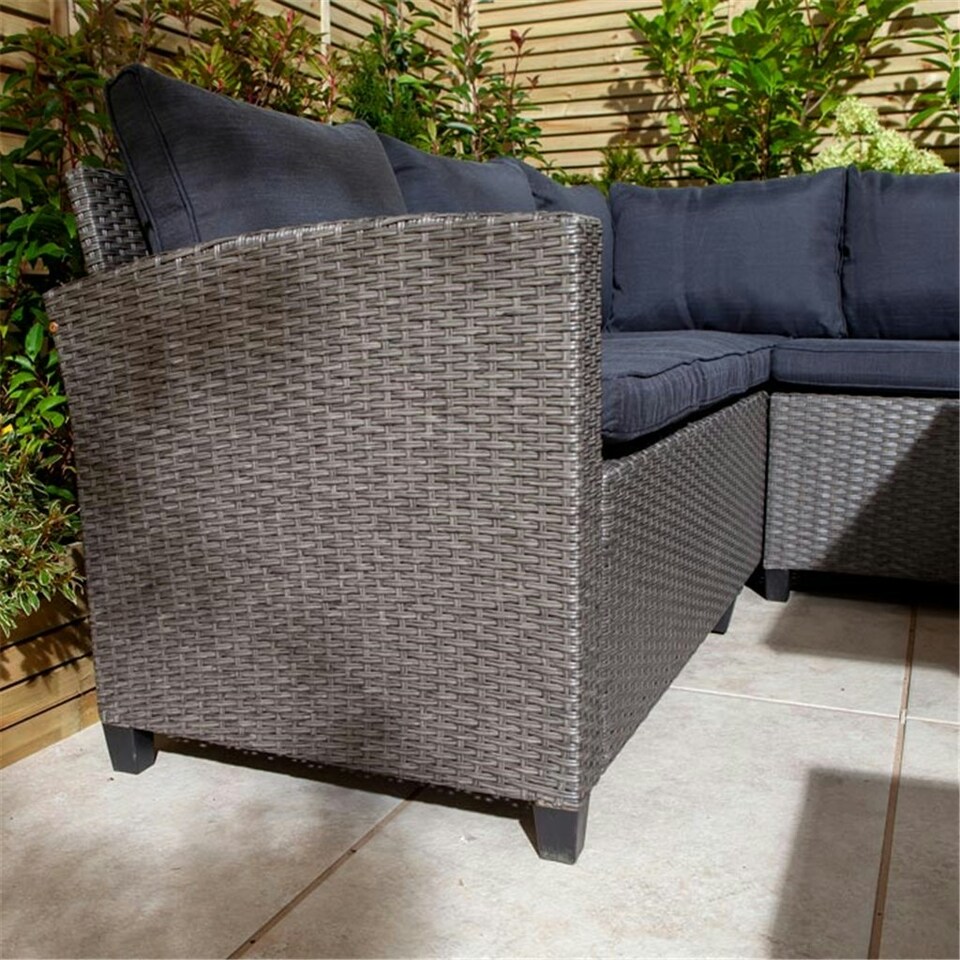 image 1 of 8 Seater Grey & Blue Cushion Corner Dining Set - With Stools