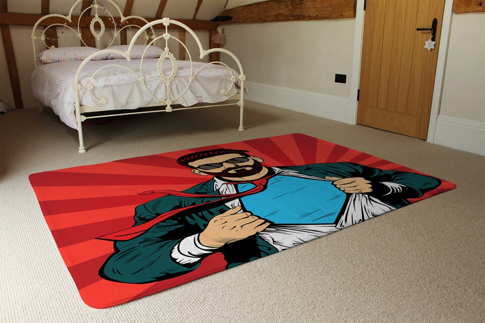 image 1 of Strong Businessman In Glasses In Comic Style. Success Concept Designer Rug | Multi
