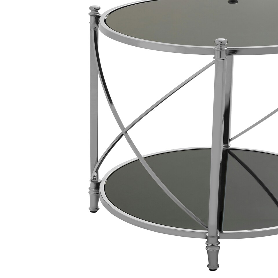 image 1 of Black Mirrored Side Table By Couch,Geometric Round Table,Spacious Bedside Table,Silver Decorative Table Silver