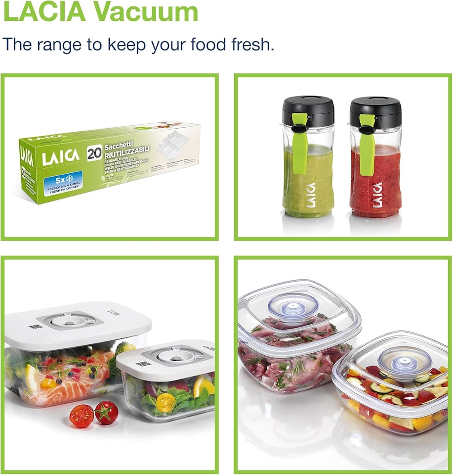 image 1 of LAICA Food Vacuum Sealer Machine Compact VT3205 - Integrated Cutter & Magnetic Base - With Bags