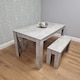 image 1 of Stone Grey Effect Wooden Dining Table with 2 Grey Wood Benches Dining Room Furniture Set | Grey | One Size