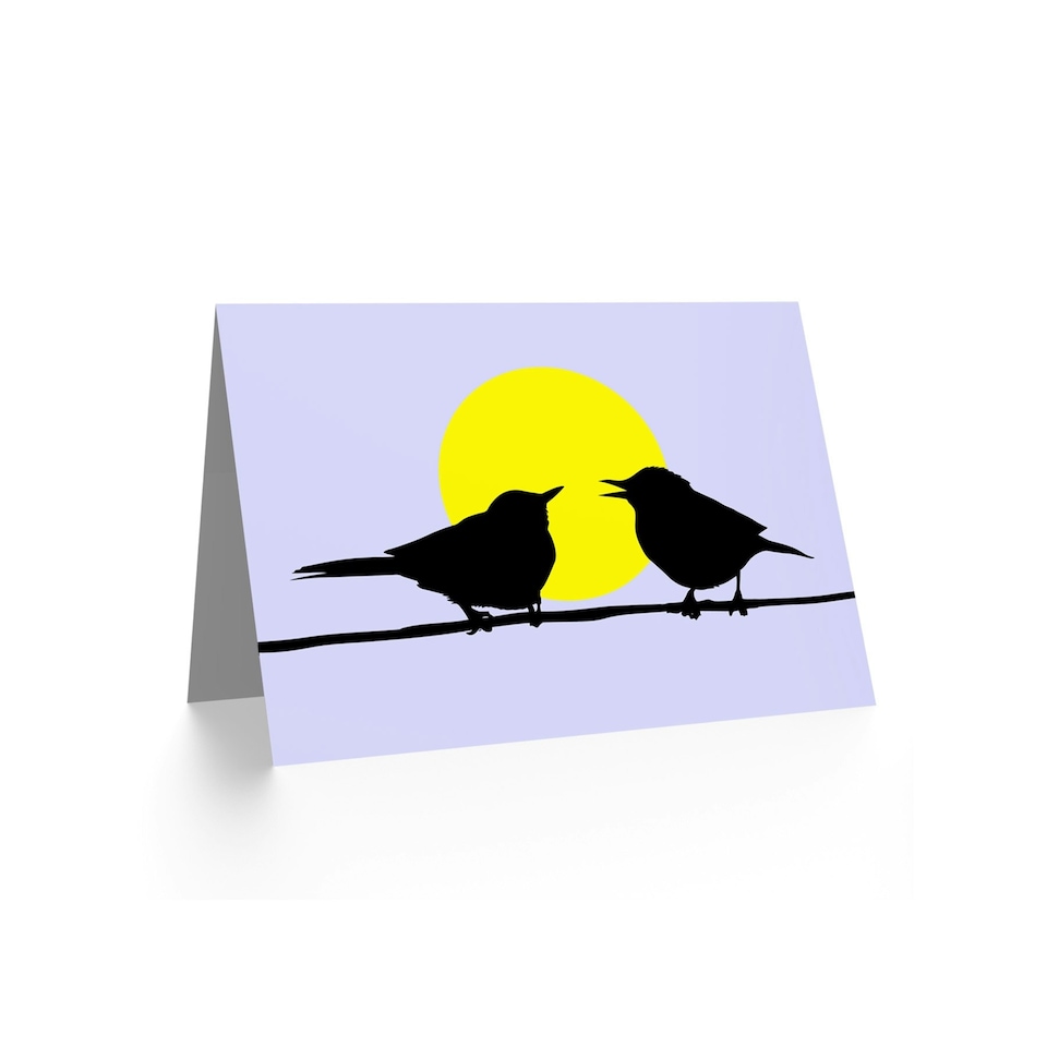 image 1 of Birds Animal Moon Sun Illustration Silhouette Art Blank Card