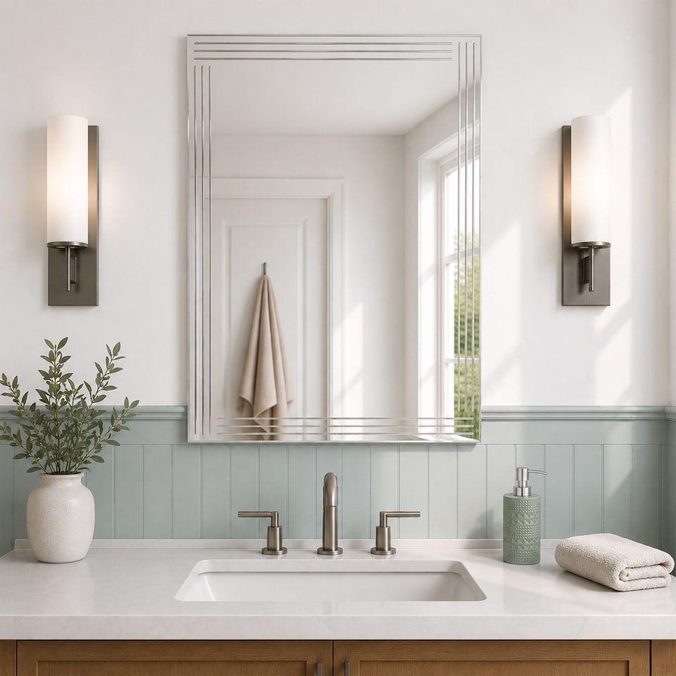 image 1 of Showerdrape Kensington Rectangular Wall Mounted Frameless Diamond Cut Bathroom Mirror 60 x 45cm | Chrome | Mirror | 1