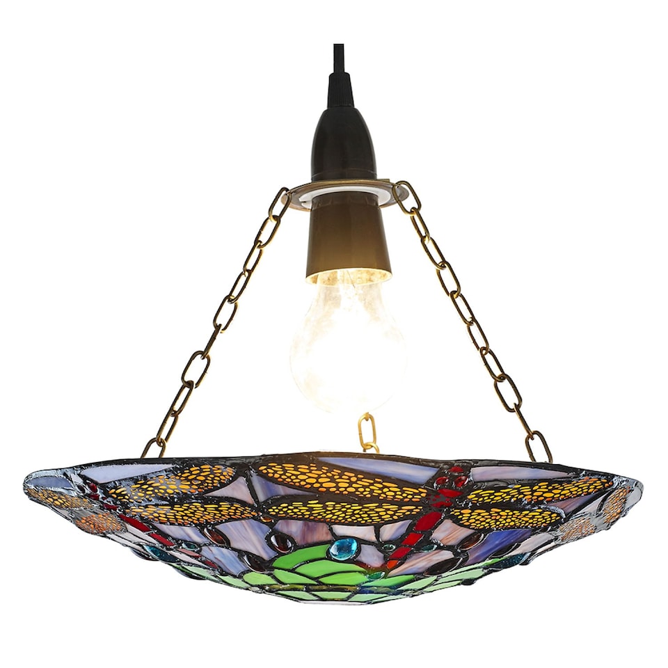 image 1 of Traditional Multi-Coloured Dragonfly Tiffany Glass Pendant Shade | Multi | Multi-coloured | 1