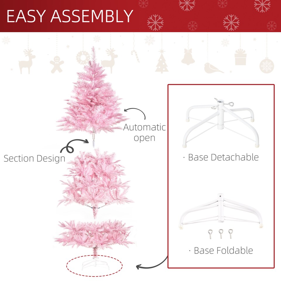 image 1 of HOMCOM 6FT Artificial Christmas Tree Holiday mas Holiday Tree Decoration with Automatic Open for Home Party, Pink