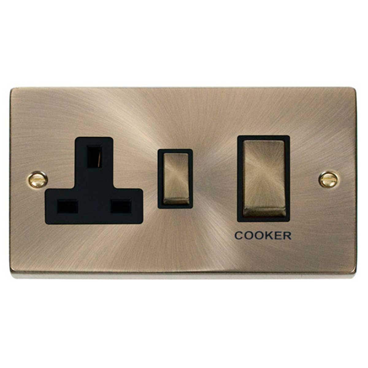 SE HOME Antique Brass Cooker Control Ingot 45A With 13A Switched Plug Socket Brown Antique Brass