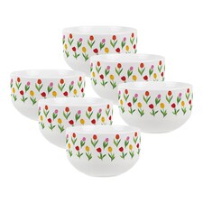 Tulips Print Ceramic Bowl - Set of 6