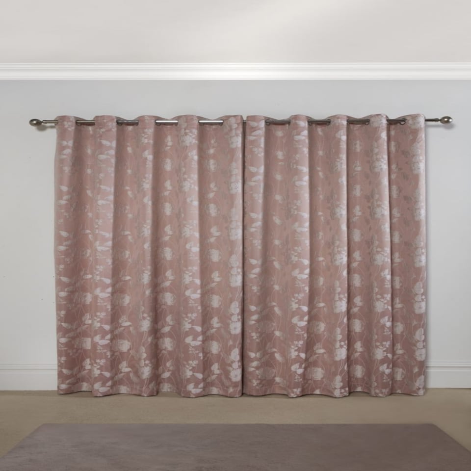 image 1 of Meadows Lined Eyelet Jacquard Curtains 116cm x 137cm Blush Pink | Pink | Pink