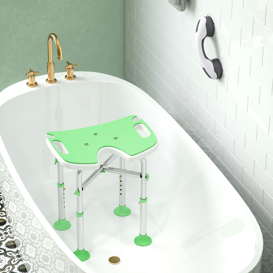 image 1 of HOMCOM Aluminium Shower Stool for Elderly Disabled Non-Slip Bath Stool Green