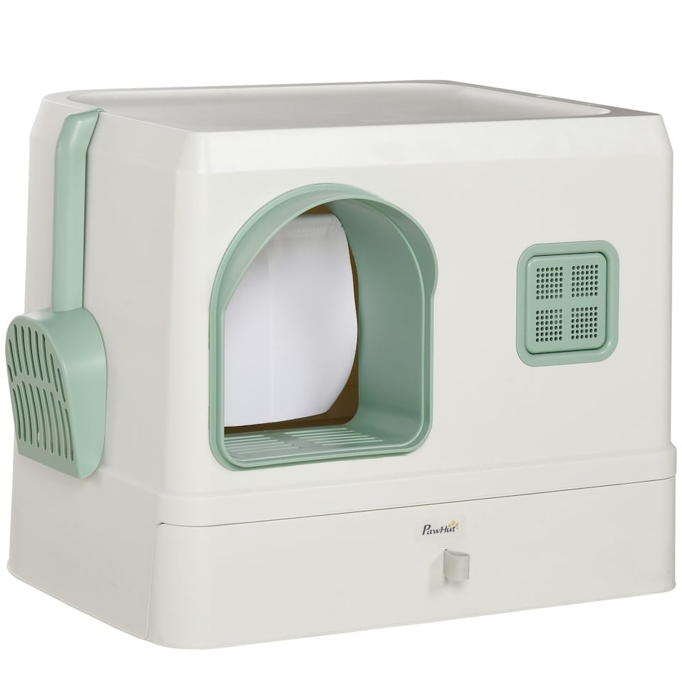 image 1 of PawHut Cat Litter Box, Hooded Cat Litter Tray w/ Drawer Pan, Scoop, Deodorants