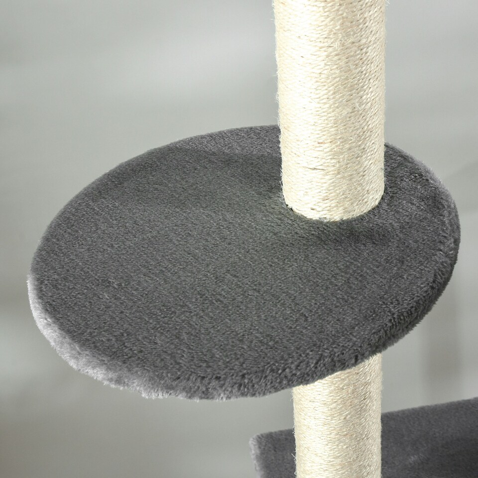 image 1 of PawHut 270cm Floor To Ceiling Cat Tree Scratching Post with Hammock, Grey