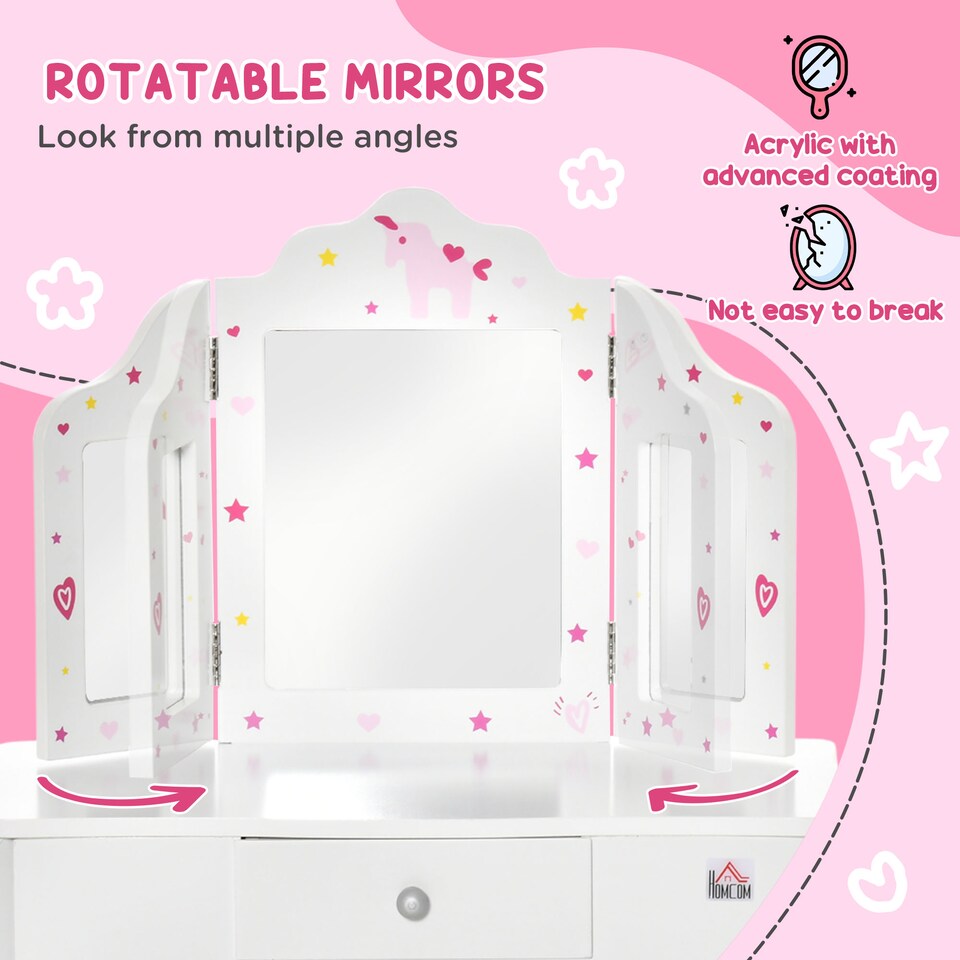 image 1 of HOMCOM Makeup Dressing Table Set with Tri-Folding Mirror and Drawer, White | White
