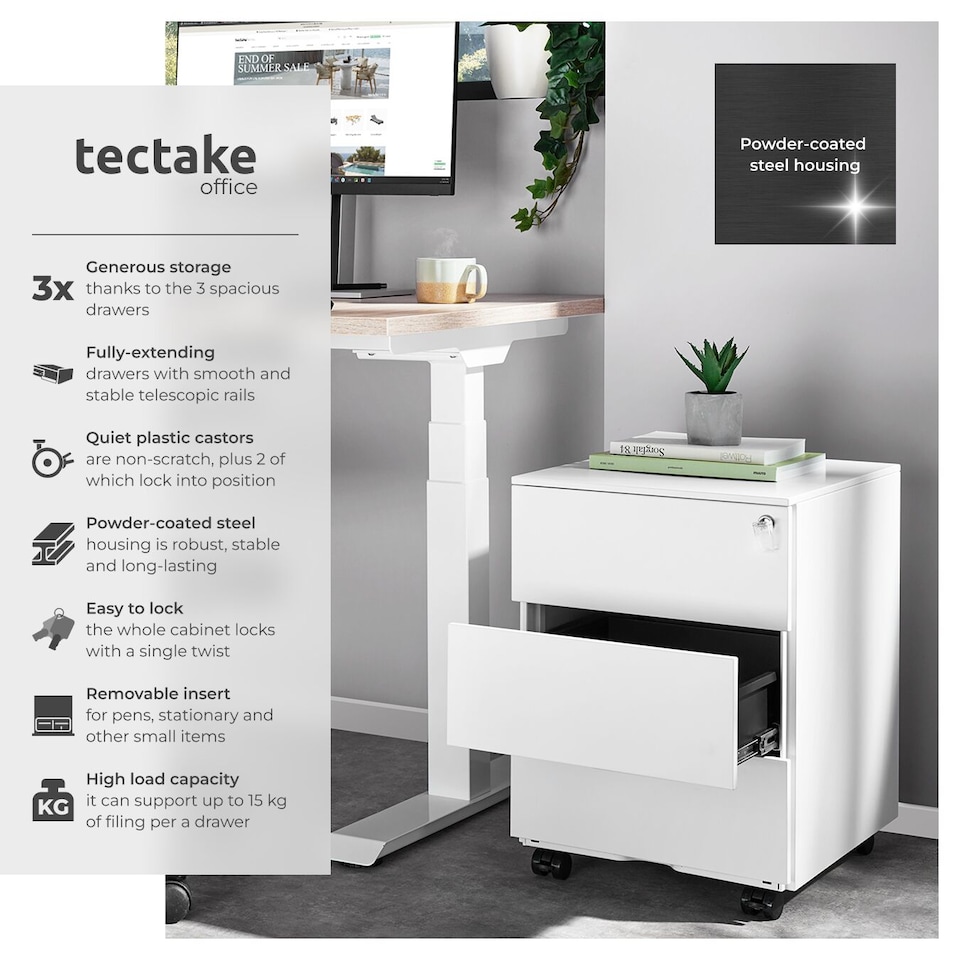 image 1 of Chest of Drawers Magna - 3 locking drawers, powder-coated steel, 39 x 45 x 55 cm | White | white | 45 x 39 x 55 cm | 1