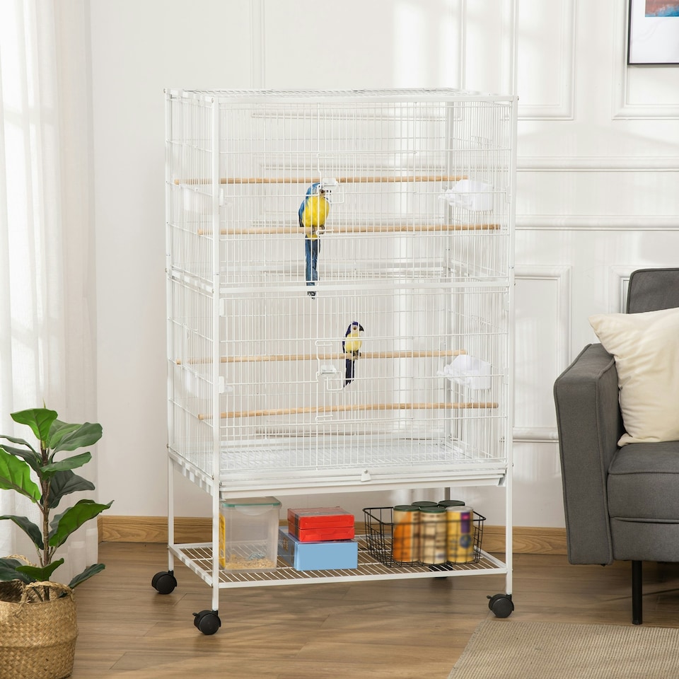 image 1 of PawHut Large Bird Cage Budgie Cage for Finch Canaries Parrot with Stand White