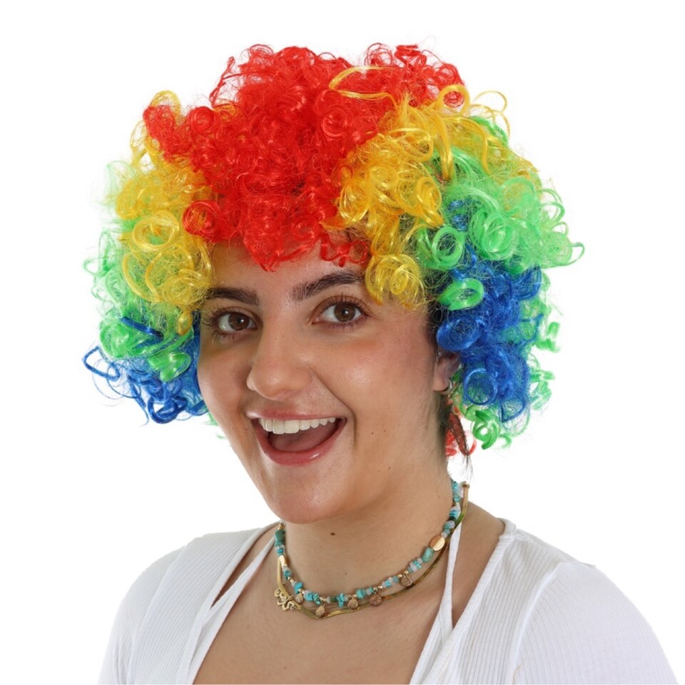 image 1 of Multi-Coloured Rainbow Curly Wig | Multi | 6