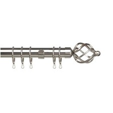 25-28mm Cage End Satin Silver Metal Curtain Pole Set 120 - 210cm | Silver | Silver