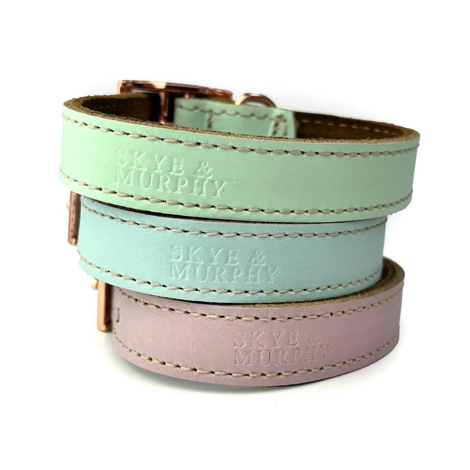 image 1 of Skye & Murphy Luxury Padded Leather Dog Collar Pink | S