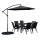 image 1 of Outdoor 6 Person Rectangular Glass Top Garden Dining Table Chairs With Black Banana Parasol and Base