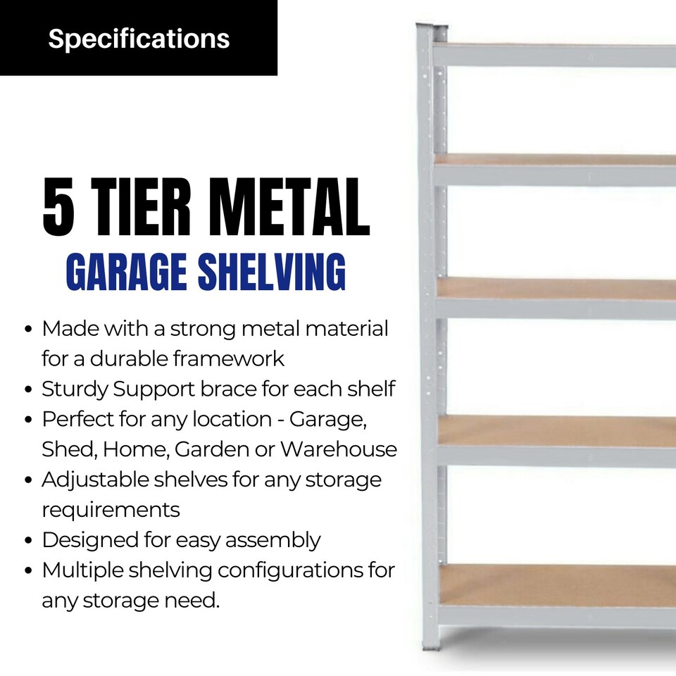 image 1 of Garage Shelving 90cm Wide & 180cm High Heavy Duty 5 Tier Multipurpose Metal Racking Unit / Warehouse Shelving Storage