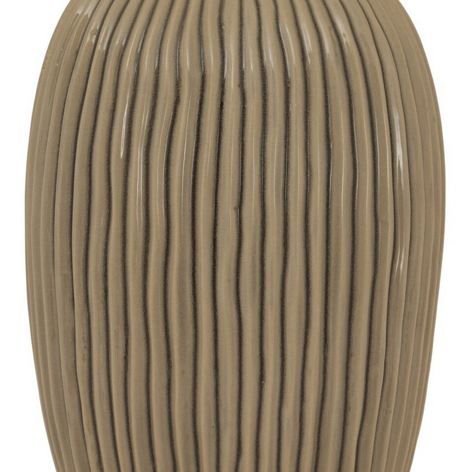 image 1 of Pallida Collection Large Striped Vase - Ceramic - L19 x W19 x H33 cm - Brown | Brown