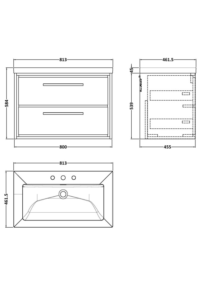 image 1 of Modern Wall Hung 2-Drawer Bathroom, Fireclay Basin, Grey, 800mm | Grey | Monument Grey | 1